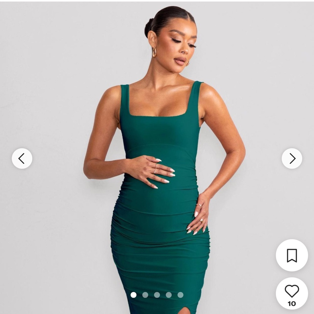 Avril-Bottle Green Square Neck Maternity Maxi Dress (Club L London) - Picture 4 of 9